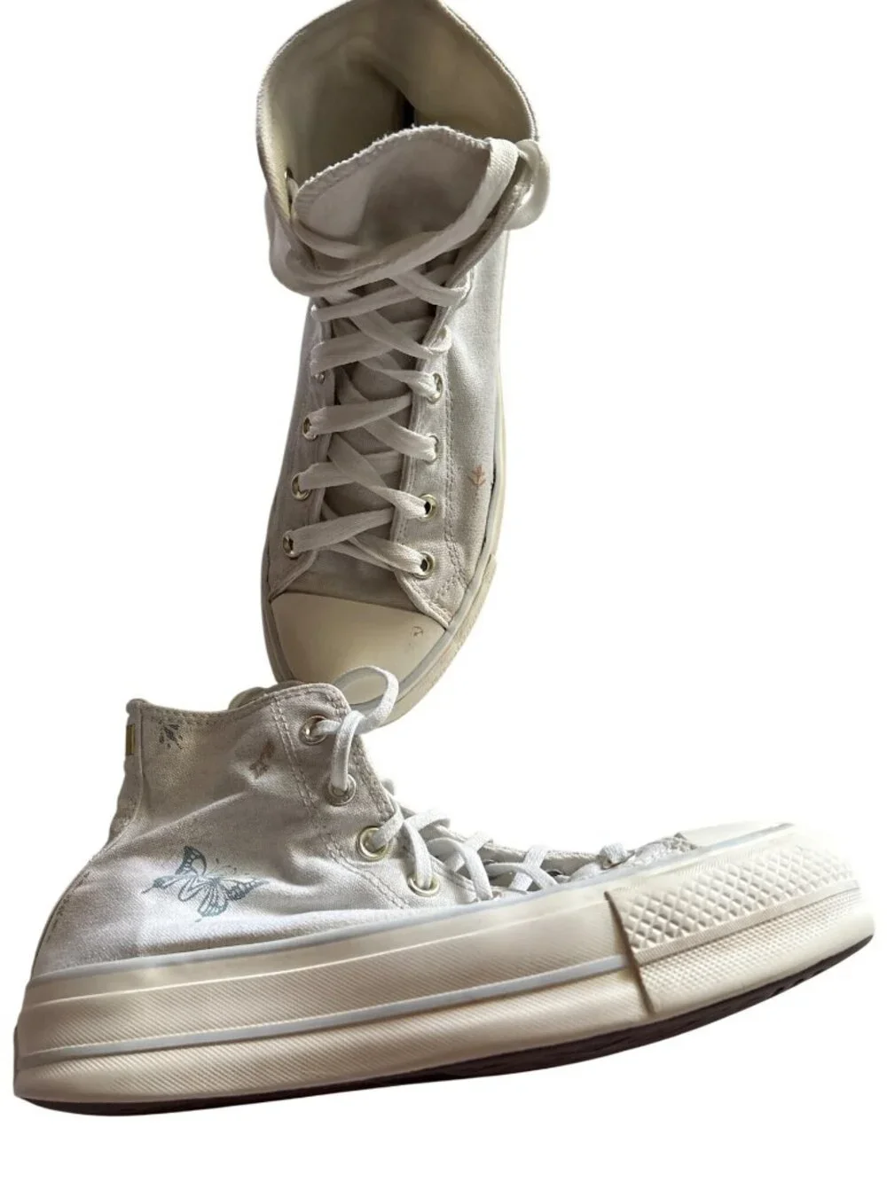 Converse All Star High Top Sneakers White Canvas Butterfly Print Women Size 7